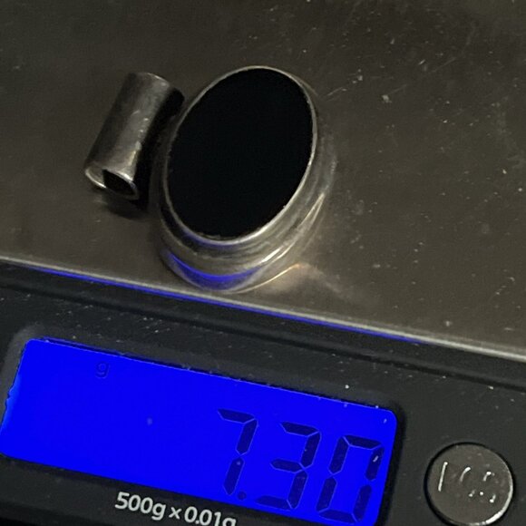 Vintage 925 Sterling Silver Onyx Modernist Slide Pendant 7.3g Artist Signed - Picture 10 of 11